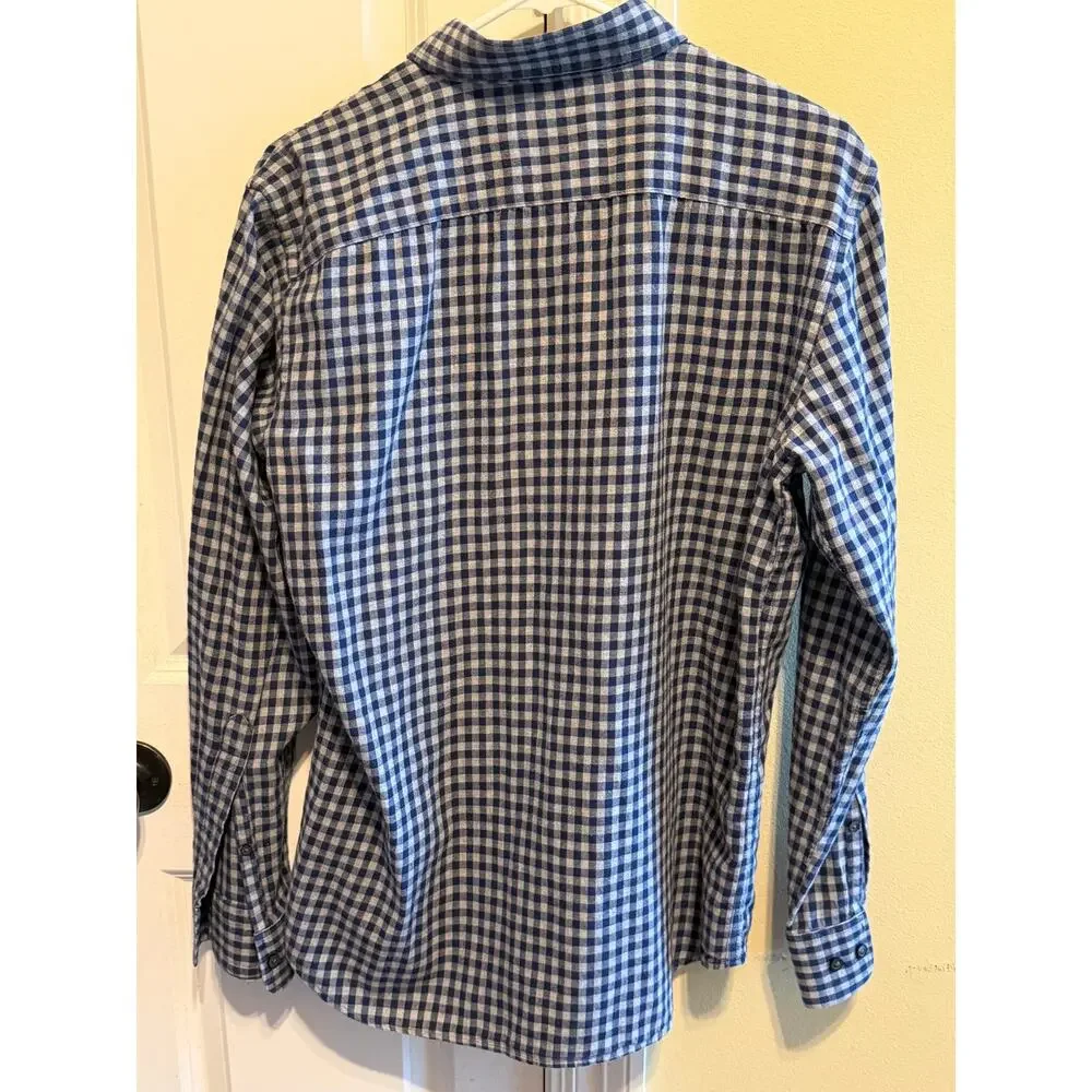 Banana Republic Gingham Navy Gray Cotton Long Sleeve Button Down Shirt Men's M